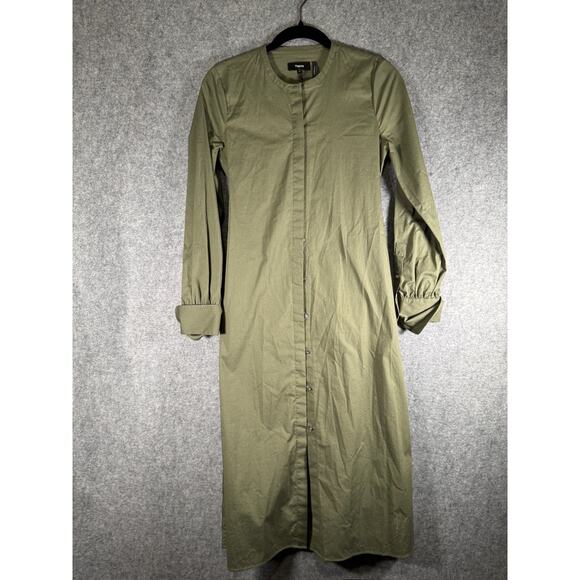 Theory Dress Women 00 Green Long Sleeve Button Front Maxi Tie‎ Waist Quiet Lux - Picture 1 of 7